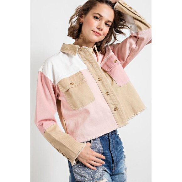 easel Jackets & Coats Easel Rose Taupe Color Block Loose Fit